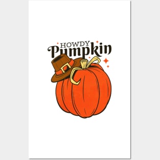 Pumpkin with cowboy hat Posters and Art